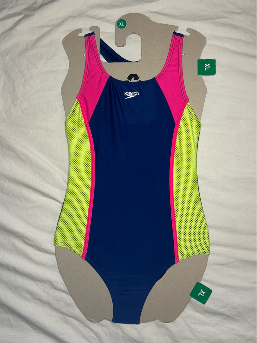 Girls XL Speedo Blue, Pink & Neon Green One-Piece Swimsuit